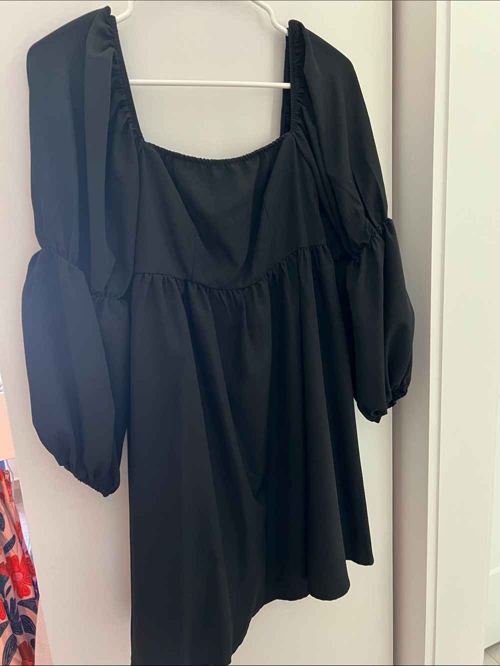 Black Puff Sleeve Square-Neck Women’s Dress